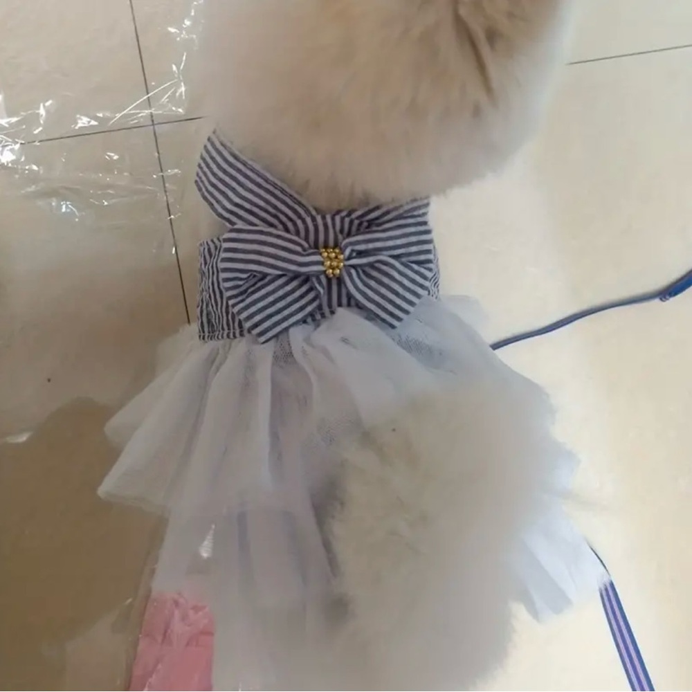 Pet blue and white stripes dress with white tutu bow skirt xtra small size - Picture 2 of 5